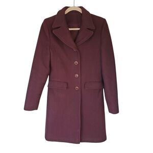 Vintage Ellabee Wool Blend Pea Coat Dark Burgundy Color Like New